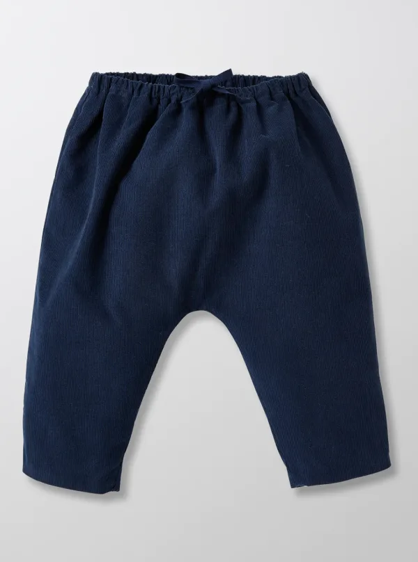 Guimpe doble gasa algodón blanco flores pequeñas azul oscuro y pantalon sarouel terciopelo tinta - Cyrillus - Imagen 2
