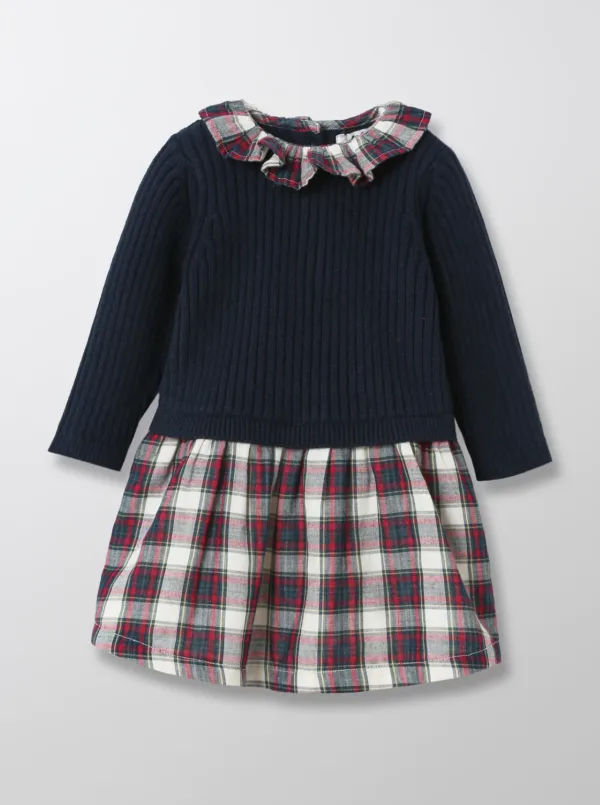 Vestido Suéter escolar y cuello a cuadros azul oscuro - Cyrillus - Imagen 2