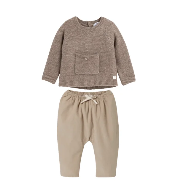 Suéter de punto marrón claro y pantalon sarouel de terciopelo beige - La Redoute/ Cyrillus