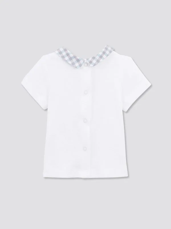 Guimpe cuello Claudine Azul Gris , Pantalon Denim Cinturón Nudo y Chaleco Tinta de Punto _ Cyrillus - Imagen 3