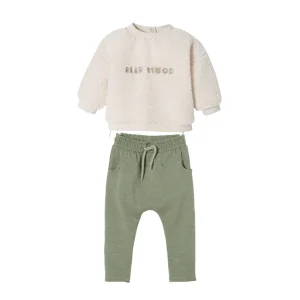 Sudadera malla peluche perla y pantalón Forro lancito Linden_ Vertbaudet