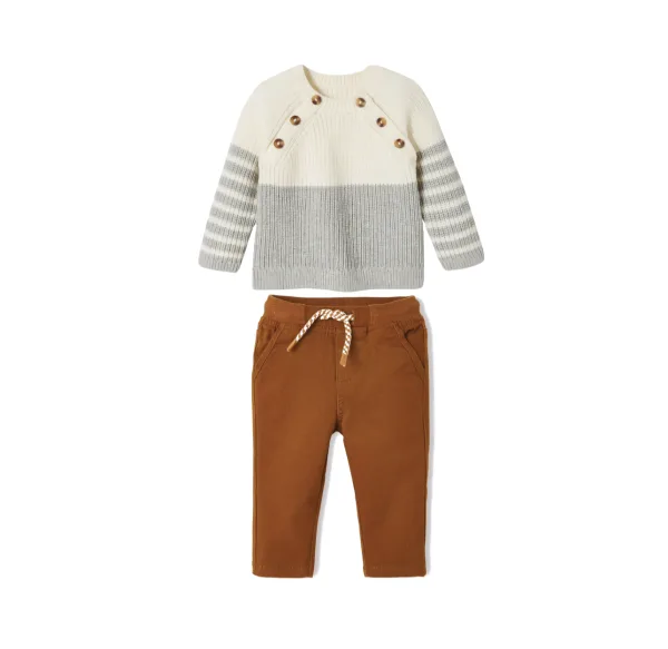 Suéter gráfico de malla gris marfil y pantalón de gamuza Segré - Vertbaudet