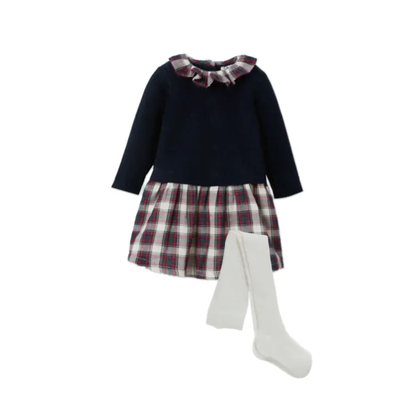 Vestido Suéter escolar y cuello a cuadros azul oscuro - Cyrillus