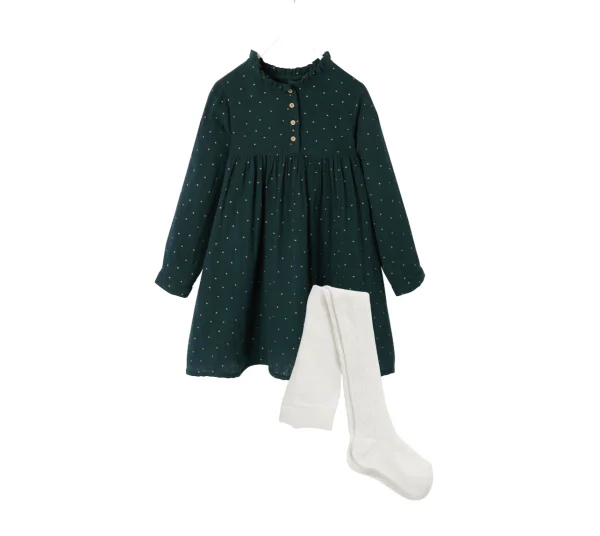 Vestido verde abeto topitos dorados - Vertbaudet