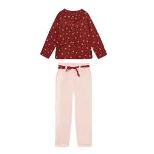 Conjunto bohemian chic, blusa ladrillo floreada cuello Pierrot y pantalón nude rosado - Sergent Major