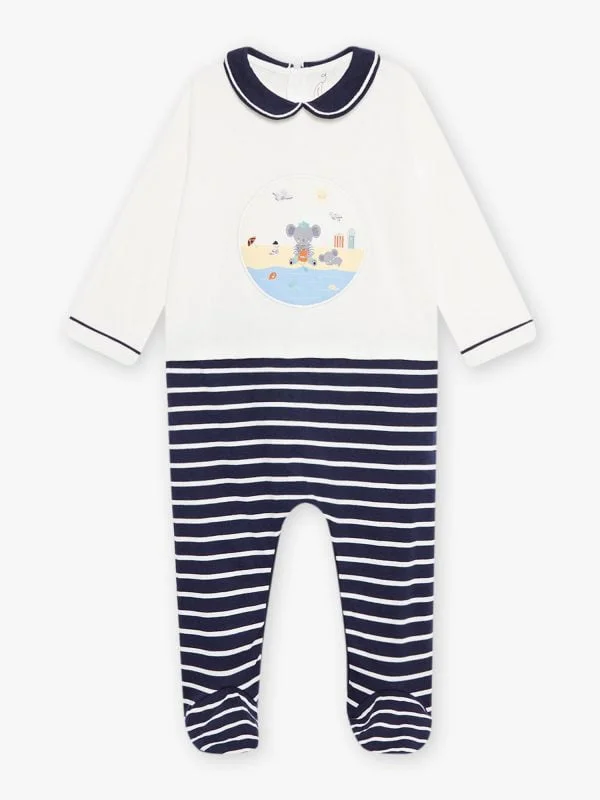 Pijama Elefante Blanco Pantalón Marinero Cuello Azul Oscuro _ Sergent Major