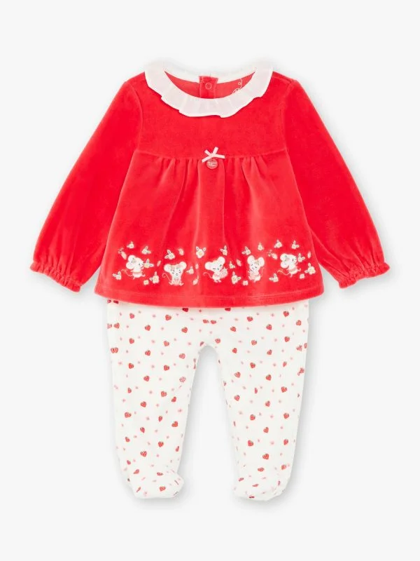 Pijama Rojo Fresa y Ratón con Cuello Blanco _ Sargento Mayor