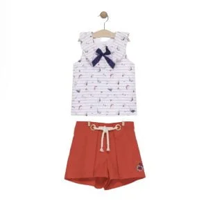 Conjunto Short Rojo Cintura Cuerda y Camiseta Barcos - Sergent Major