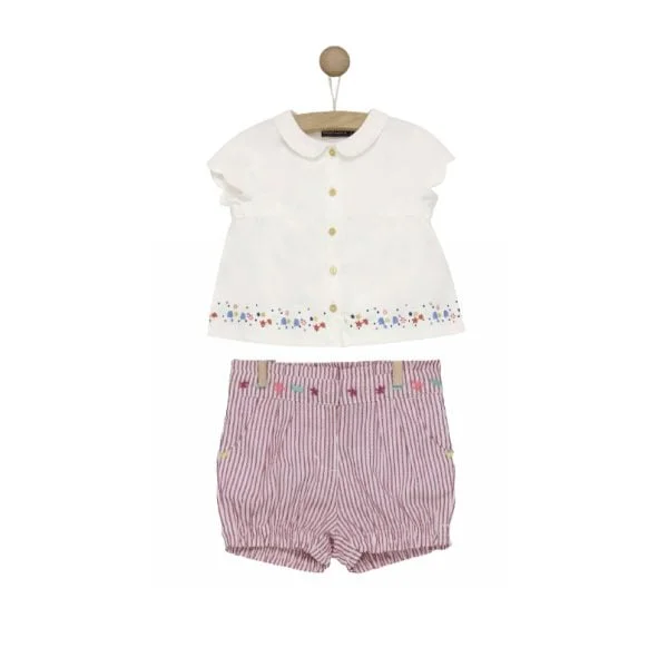 Conjunto pantalones cortos a rayas rosa rojo y blanco blusa cáscara cuello - Sergent Major