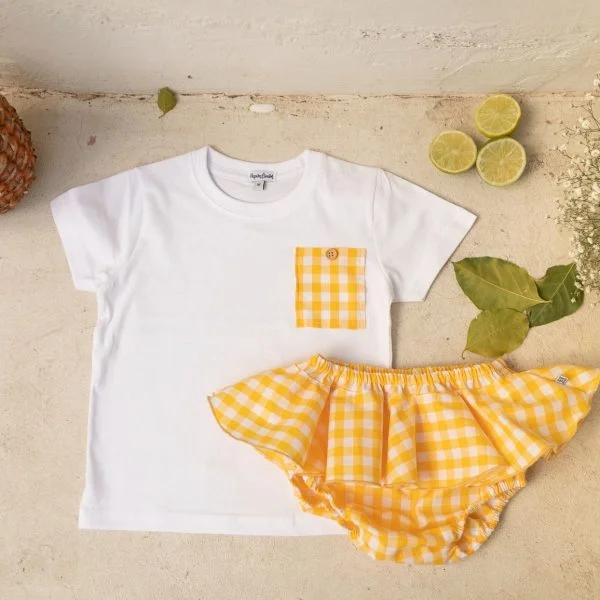 Conjunto Vichy Bloomer Volantes Amarillo _ Pepita Limon