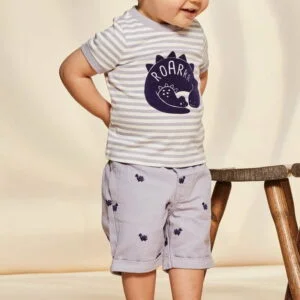 Conjunto de camiseta y pantalón corto a rayas lila Dino _ Sergent Major